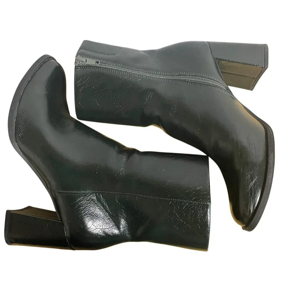 A New Day Womens Green Faux Leather Block Heel Ankle Boots Size 8 - Picture 4 of 9
